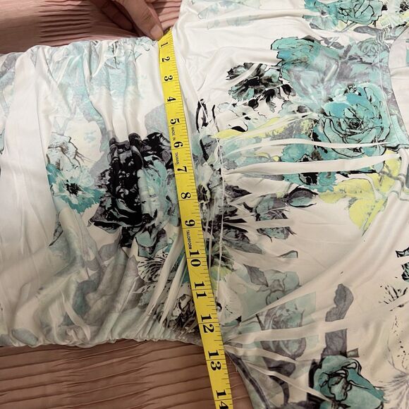 IZ Byer Top Womens Small White Blue Green Floral Ruched Sides Stretch Y2k - Picture 3 of 8
